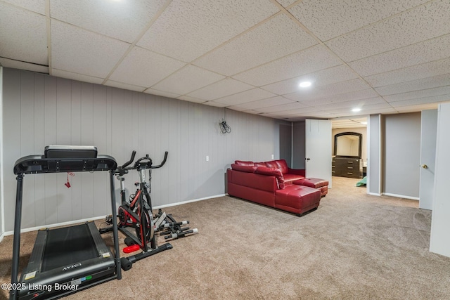 10000 Charleswood Rd, Louisville, KY 40229 - exercise room featuring a paneled ceiling, arched walkways, baseboards, recessed lighting, and carpet floors