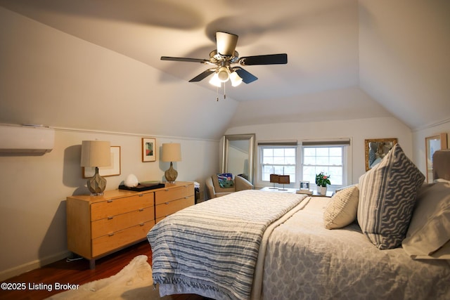 216 Cornell Pl, Louisville, KY 40207 - bedroom featuring lofted ceiling, wood finished floors, baseboards, and ceiling fan