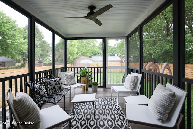 216 Cornell Pl, Louisville, KY 40207 - sunroom featuring a ceiling fan and plenty of natural light
