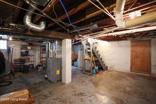 216 Cornell Pl, Louisville, KY 40207 - basement featuring stairs, water heater, and heating unit