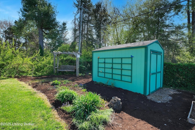 view of shed featuring a pergola