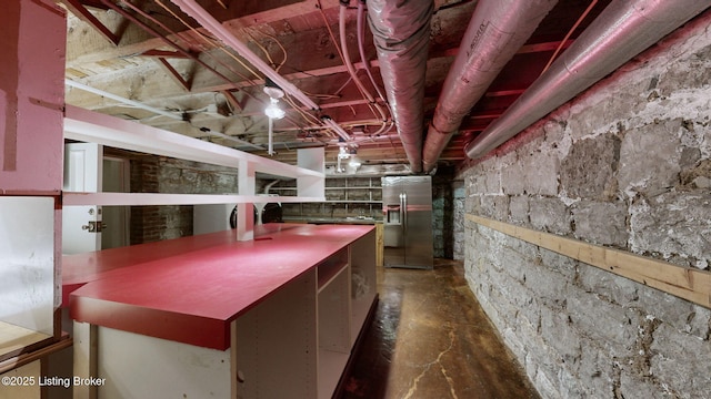 1031 S 7th St, Louisville, KY 40203 - unfinished basement featuring stainless steel refrigerator with ice dispenser
