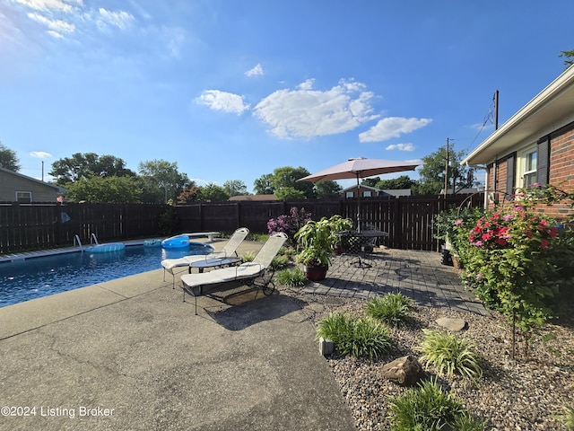view of swimming pool featuring a patio area, a fenced backyard, and a fenced in pool