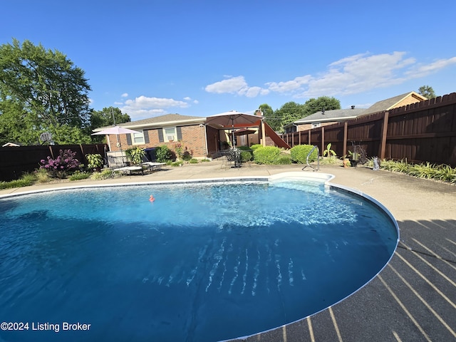 view of pool with a fenced backyard, a patio, and a fenced in pool