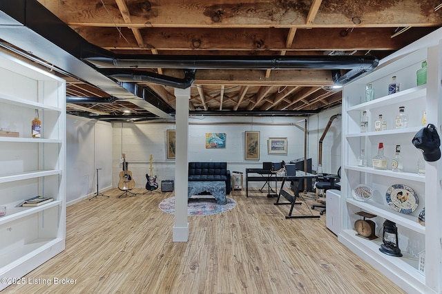 unfinished below grade area featuring wood finished floors