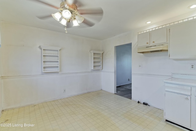 4311 Kurtz Ave, Louisville, KY 40229 - interior space with recessed lighting, under cabinet range hood, light floors, light countertops, and a ceiling fan