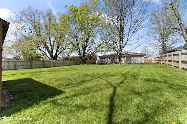 view of yard with a fenced backyard