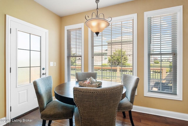 dining room with baseboards and dark wood finished floors