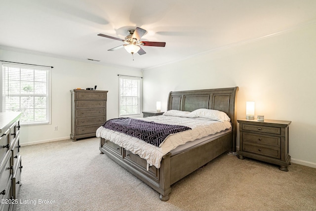 8805 Eli Dr, Louisville, KY 40291 - bedroom with light carpet, ornamental molding, visible vents, and baseboards