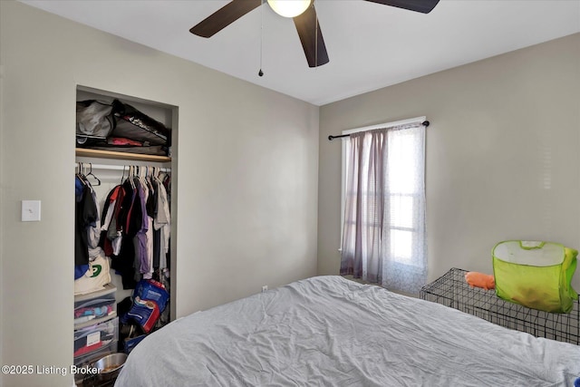 bedroom with a closet and ceiling fan