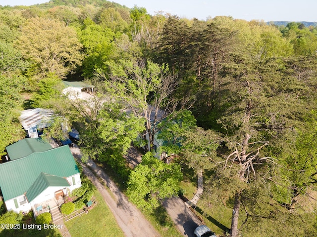 aerial view with a wooded view