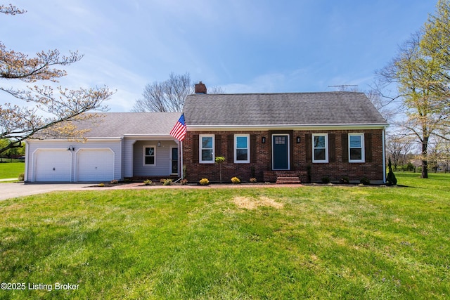 9004 Old Bardstown Rd Rd, Louisville, KY 40291 - view of front of home with an attached garage, a chimney, concrete driveway, and a shingled roof