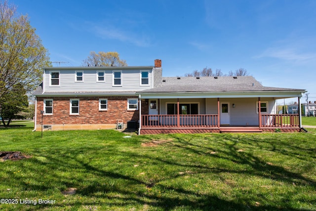 9004 Old Bardstown Rd Rd, Louisville, KY 40291 - back of house featuring a chimney, a yard, brick siding, and central AC