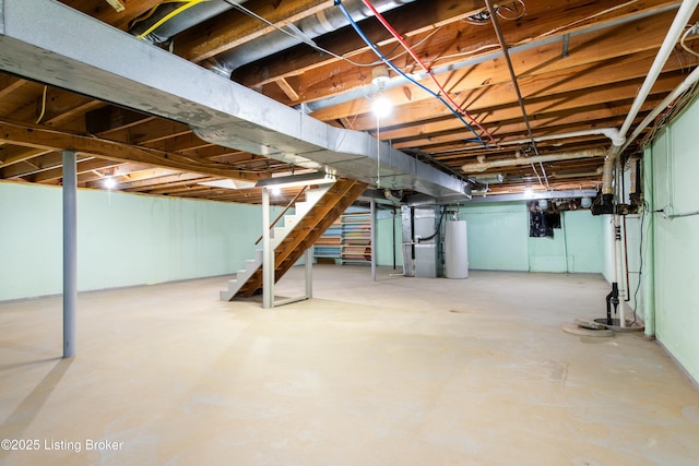 9004 Old Bardstown Rd Rd, Louisville, KY 40291 - unfinished below grade area with gas water heater, stairs, and heating unit