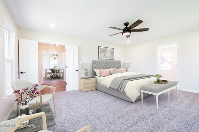 9004 Old Bardstown Rd Rd, Louisville, KY 40291 - bedroom with carpet floors, baseboards, ceiling fan, and recessed lighting