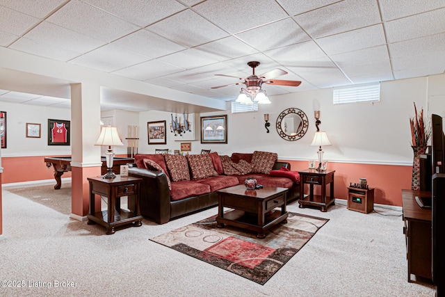 12305 Dominion Way, Louisville, KY 40299 - carpeted living area with baseboards, ceiling fan, and a drop ceiling