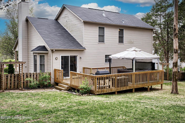 12305 Dominion Way, Louisville, KY 40299 - back of property featuring a lawn, a chimney, fence, and roof with shingles