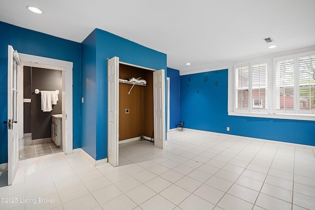 1206 S 6th St, Louisville, KY 40203 - unfurnished bedroom with recessed lighting, tile patterned floors, visible vents, a closet, and baseboards
