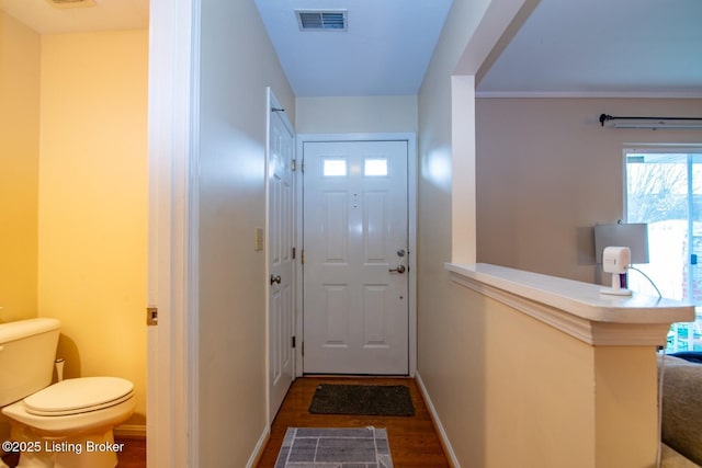 212 La Fontenay Ct, Louisville, KY 40223 - doorway featuring visible vents, wood finished floors, and baseboards