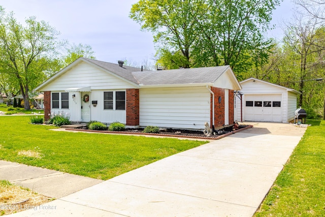 215 Bottorff Dr, Sellersburg, IN 47172 - single story home with concrete driveway, a front lawn, brick siding, and a garage