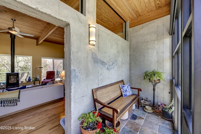 interior space featuring a ceiling fan
