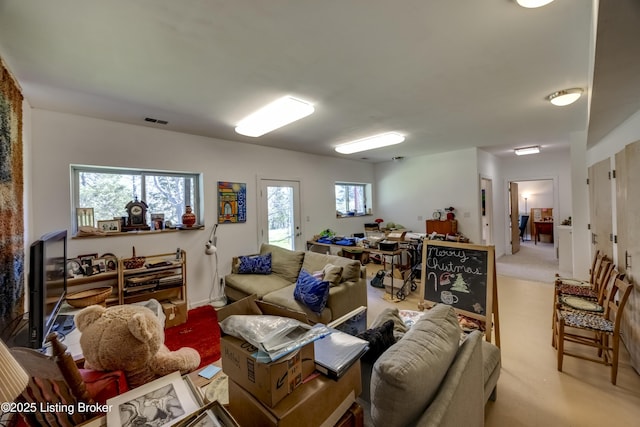 living area with visible vents