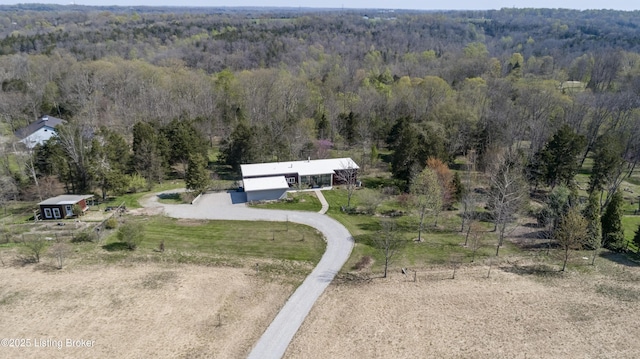 bird's eye view featuring a forest view