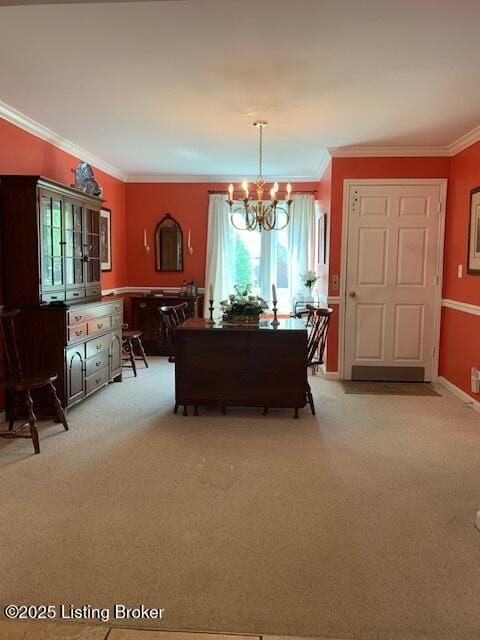 325 Rosewood Dr, Louisville, KY 40223 - dining room with a chandelier, light carpet, and crown molding