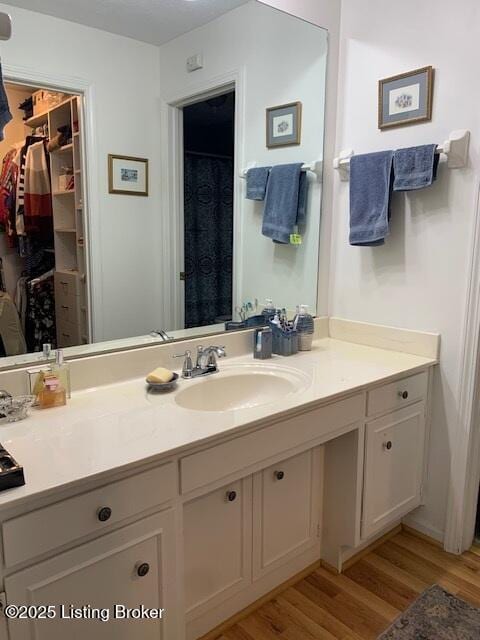 325 Rosewood Dr, Louisville, KY 40223 - bathroom featuring wood finished floors, vanity, and a walk in closet