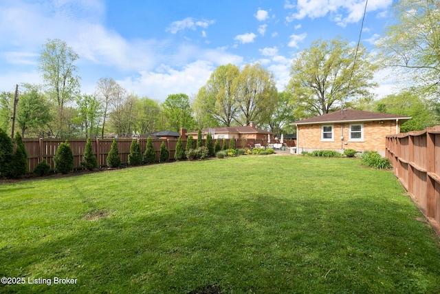 view of yard with a fenced backyard