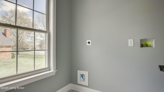 washroom with baseboards, electric dryer hookup, laundry area, and washer hookup