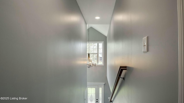 interior space with recessed lighting and a notable chandelier