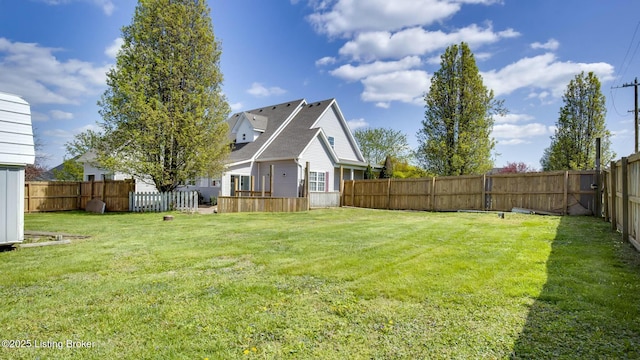 view of yard with a fenced backyard