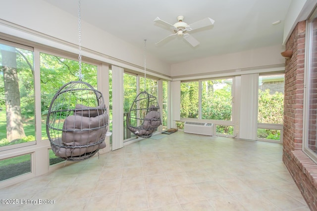 1038 Garden Creek Cir, Louisville, KY 40223 - sunroom / solarium with a ceiling fan, tile patterned flooring, and a wall unit AC
