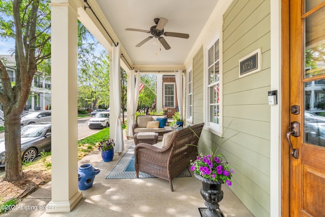 view of patio / terrace featuring a porch and ceiling fan