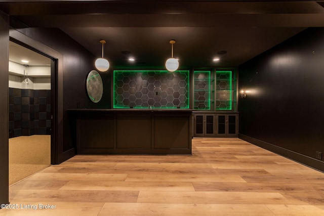 11004 Meeting St, Prospect, KY 40059 - bar featuring light wood finished floors, recessed lighting, hanging light fixtures, and baseboards