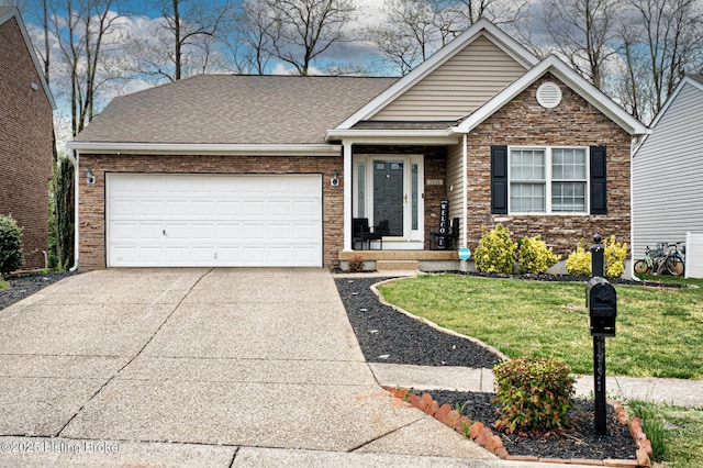 5416 Bannon Crossings Dr, Louisville, KY 40218 - view of front of property featuring an attached garage, driveway, roof with shingles, and a front lawn