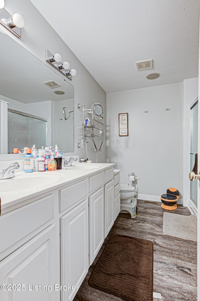 5416 Bannon Crossings Dr, Louisville, KY 40218 - full bath featuring wood finished floors, visible vents, a sink, and double vanity
