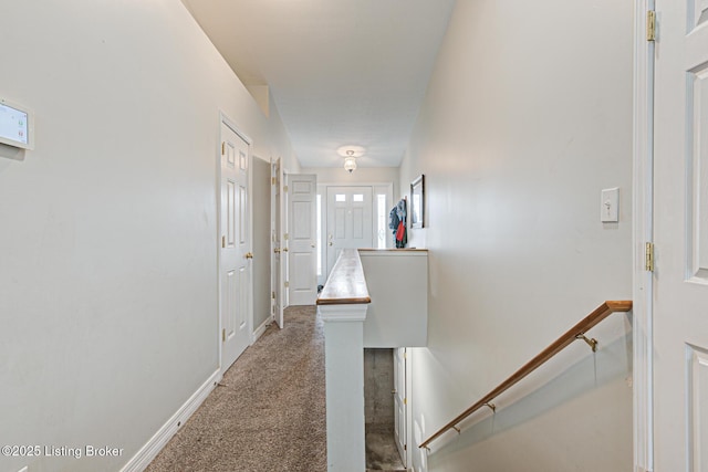 5416 Bannon Crossings Dr, Louisville, KY 40218 - hall with carpet floors, an upstairs landing, and baseboards