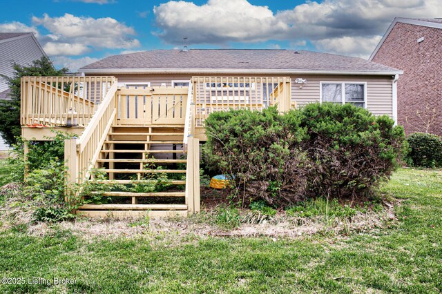 5416 Bannon Crossings Dr, Louisville, KY 40218 - rear view of property with a wooden deck, a shingled roof, and stairs