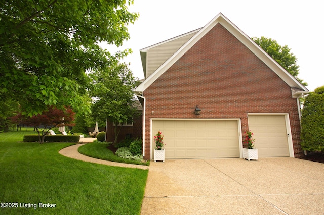 1304 Isleworth Dr, Louisville, KY 40245 - view of property exterior with driveway, brick siding, a yard, and an attached garage