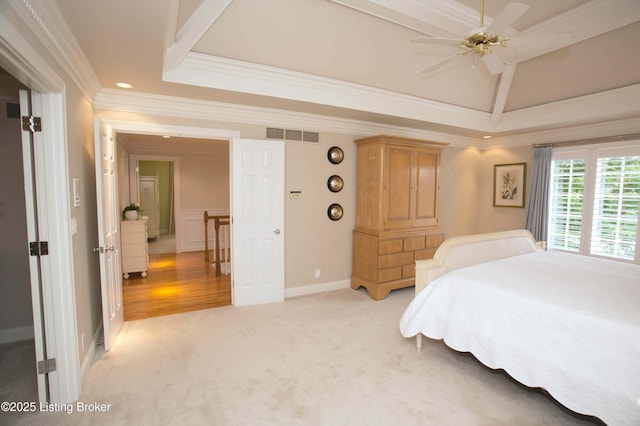 1304 Isleworth Dr, Louisville, KY 40245 - bedroom featuring crown molding, light carpet, recessed lighting, baseboards, and a ceiling fan