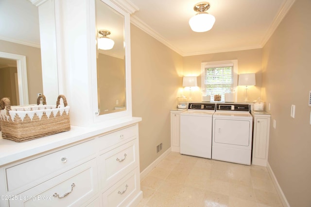 1304 Isleworth Dr, Louisville, KY 40245 - laundry area with separate washer and dryer, crown molding, baseboards, and cabinet space