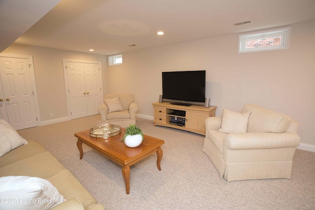 1304 Isleworth Dr, Louisville, KY 40245 - living area featuring light carpet, baseboards, and recessed lighting