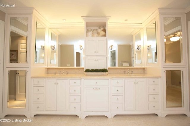 1304 Isleworth Dr, Louisville, KY 40245 - bathroom with double vanity, tile patterned flooring, and crown molding