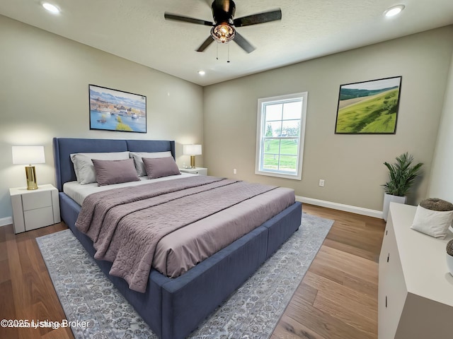 74 Fountain View Cir, Leitchfield, KY 42754 - bedroom featuring recessed lighting, a ceiling fan, wood finished floors, and baseboards