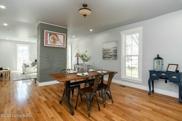 306 E Washington St, La Grange, KY 40031 - dining room featuring recessed lighting, light wood finished floors, visible vents, baseboards, and ceiling fan