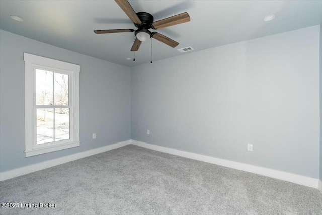 306 E Washington St, La Grange, KY 40031 - carpeted empty room featuring recessed lighting, visible vents, baseboards, and ceiling fan