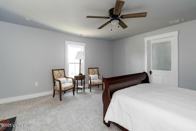 306 E Washington St, La Grange, KY 40031 - bedroom with baseboards, a ceiling fan, visible vents, and carpet floors
