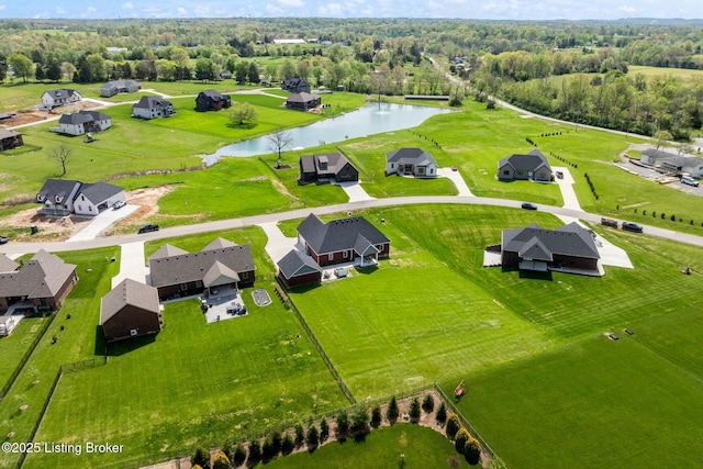 aerial view with a water view and a residential view